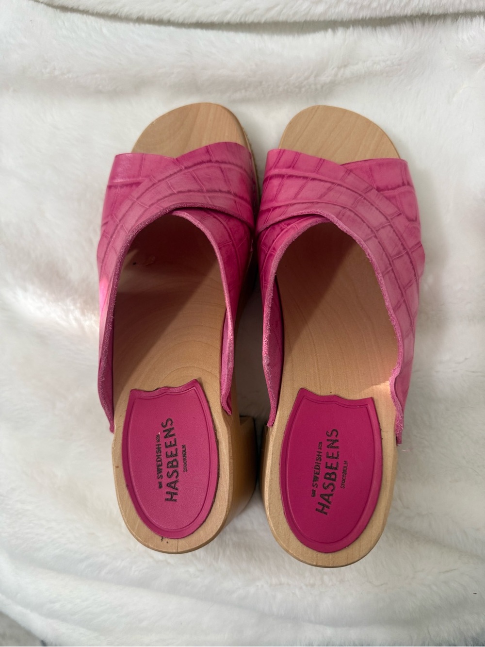 38 Swedish Hasbeens Pink Leather Slide Sandals US 8